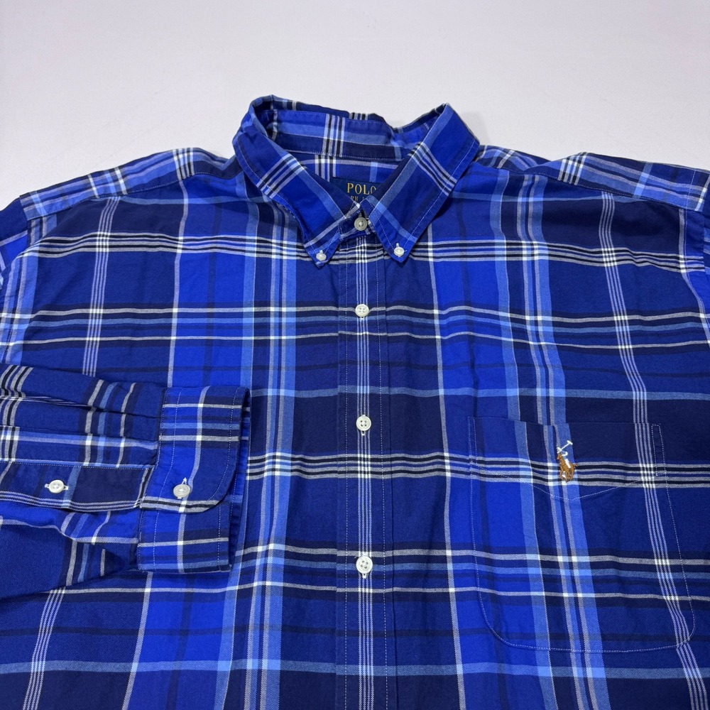 Polo Ralph Lauren Mens 3XB Blue Plaid Cotton Button Down Classic Fit Modern